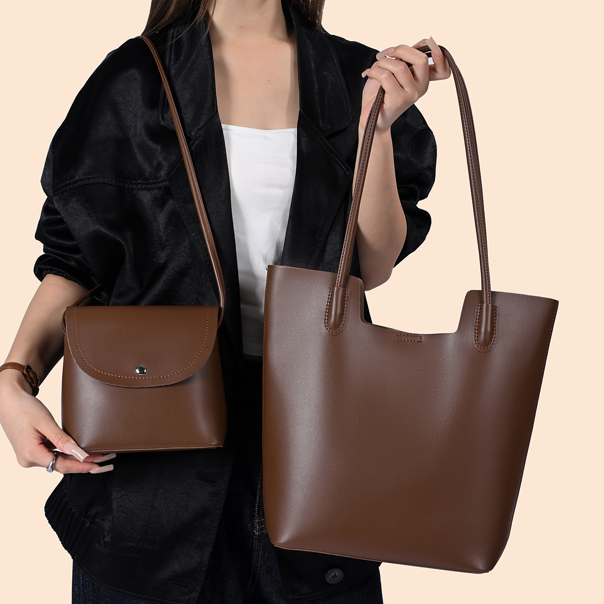 Vintage Zipper - PU Leather Shoulder Bags for Women