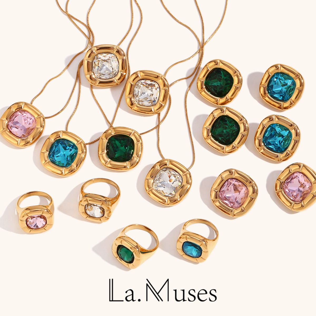 Vintage Fashion La - La. Muses Rounded Square Flower Zircon