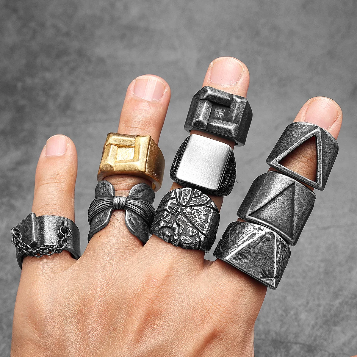 Retro Triangle Men Rings Stain - đánh giá và giá Vintage Fashion Newtown