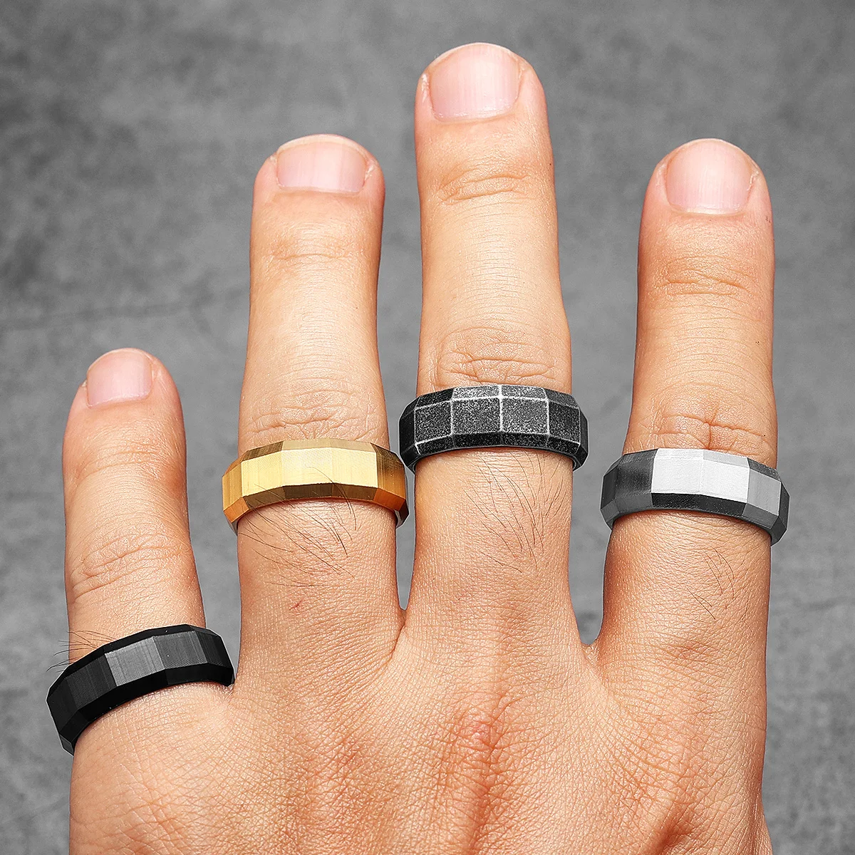 Geometric Cuts Men Rings Stain - đánh giá và giá Vintage Fashion Newtown