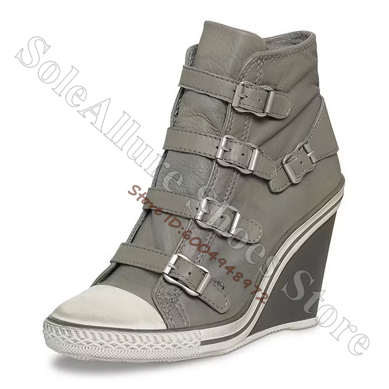 Grey Multi Buckle High Top Wed - đánh giá và giá Vintage Zipper